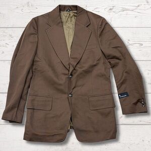 Vintage 1970s Envoy Brown Polyester Ribbed Knit Blazer Sport Coat Mens 42 NWT